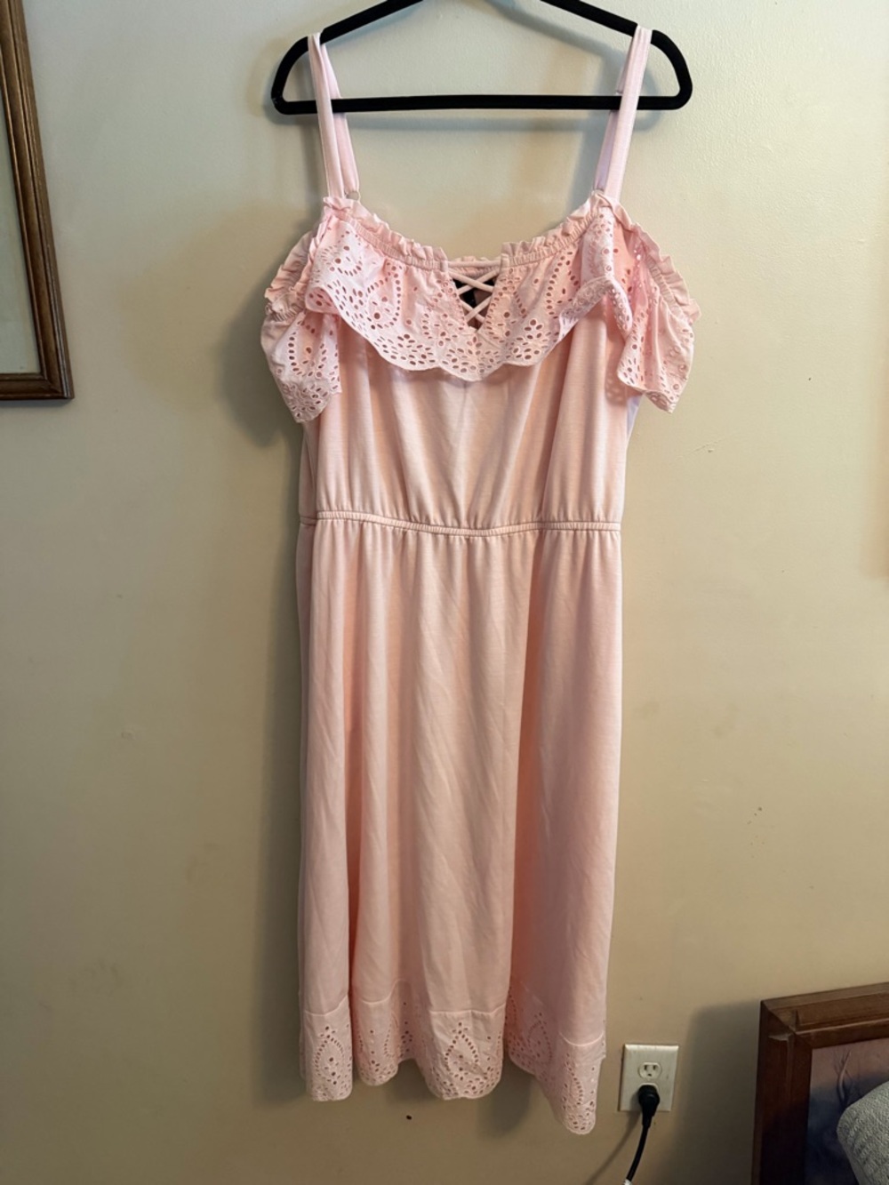 Women’s Eyelet Ruffle Midi Off the Shoulder Dress - Light Pink